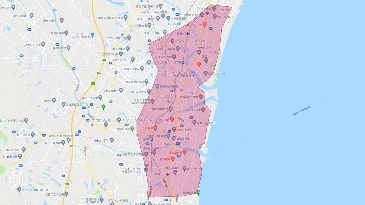 三重県津市のエリアマップ画像