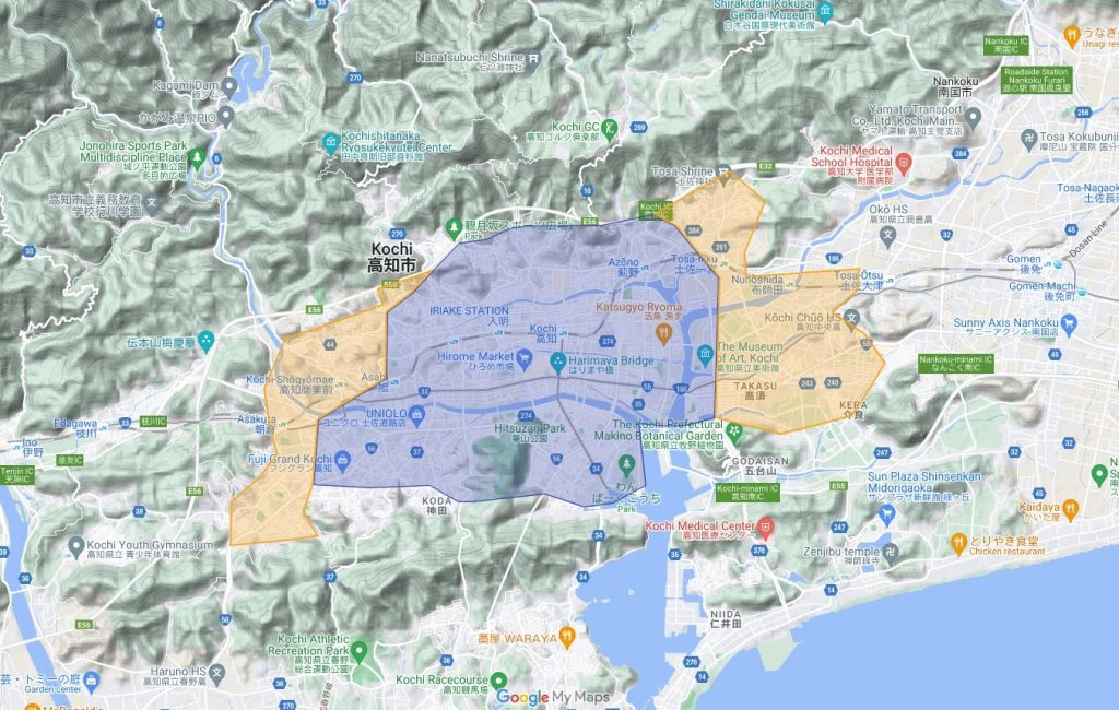 ウーバーイーツ高知市の拡大エリア