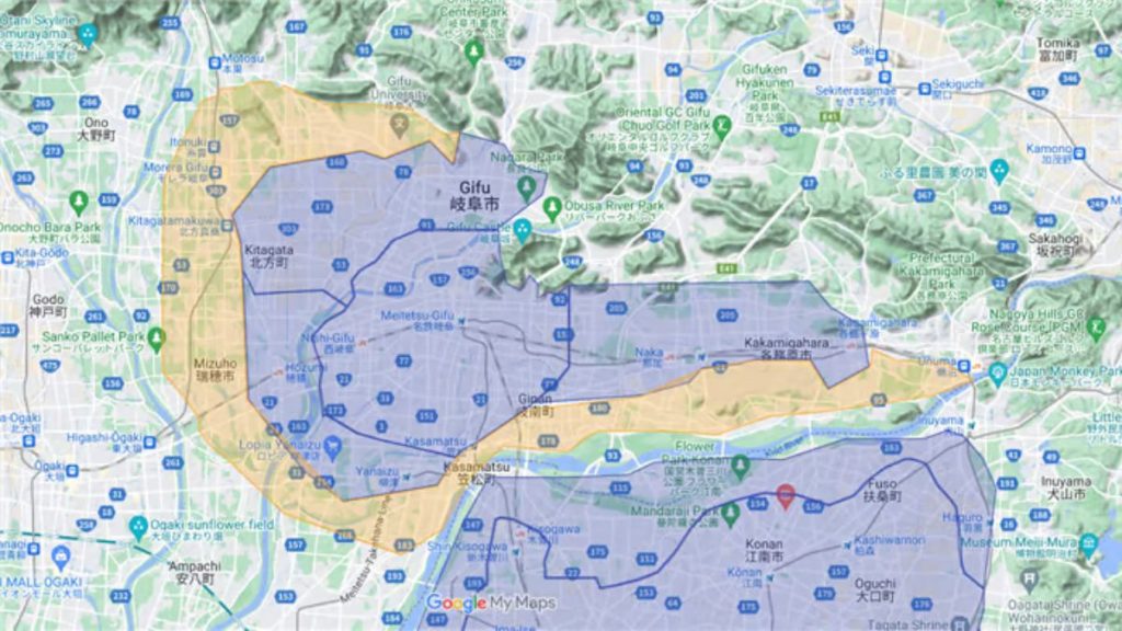 ウーバーイーツのエリア拡大（20240719岐阜）