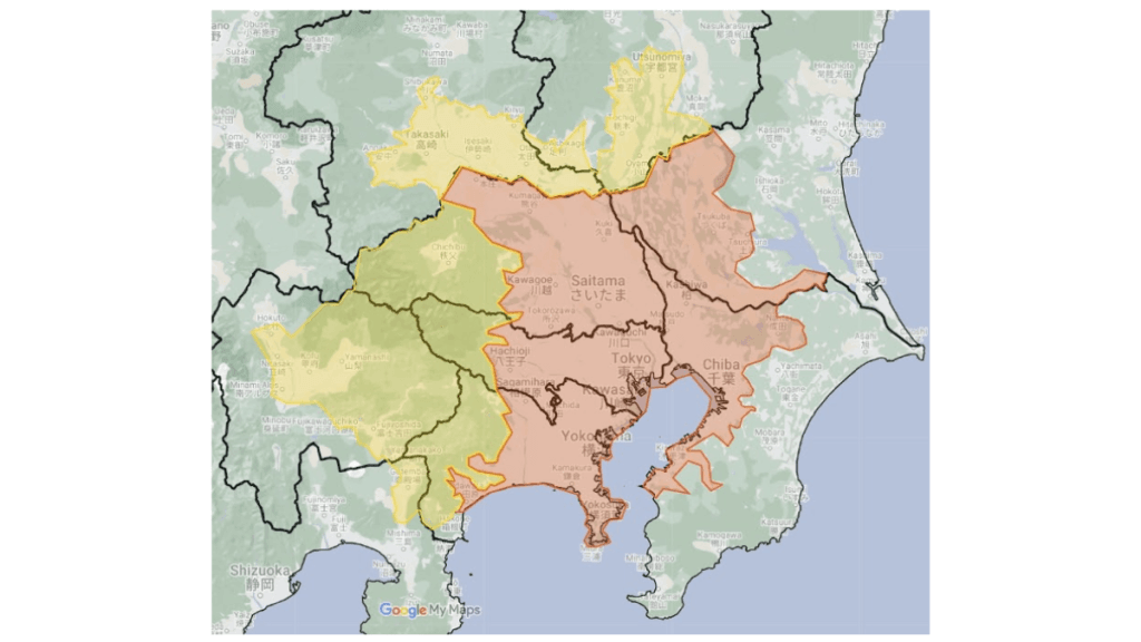 ララムーブの配達エリアマップ（関東）