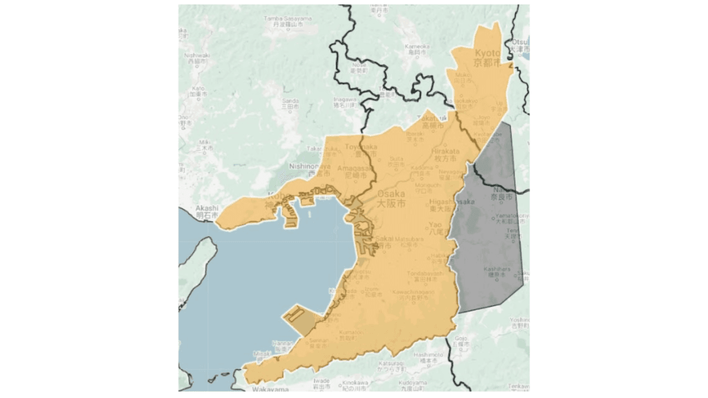 ララムーブの配達エリアマップ（関西）