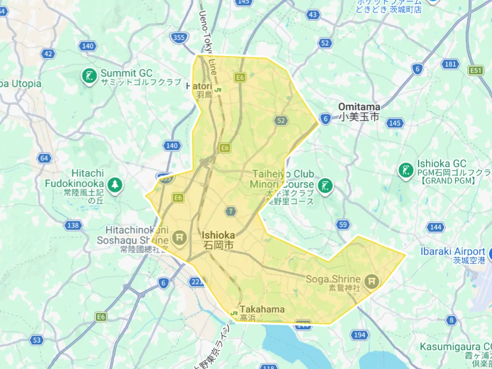Uber Eats 茨城県石岡市・小美玉市の拡大エリアマップ