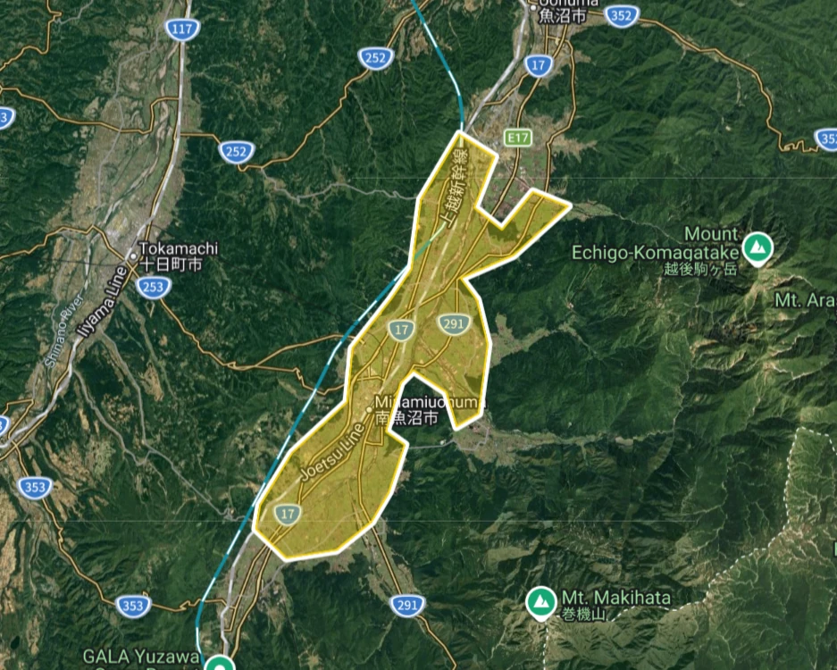 Uber Eats 新潟県南魚沼市の拡大エリアマップ